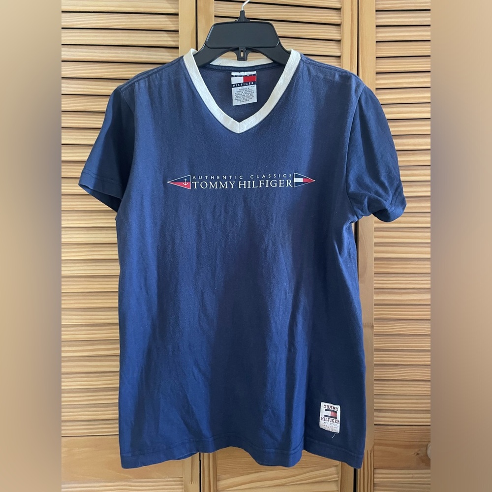 Y2k Tommy Hilfiger blue short sleeve shirt/tee medium